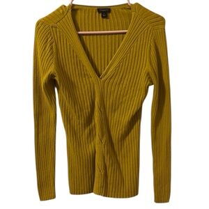 Ann Taylor Chartreuse Ribbed Knit Sweater